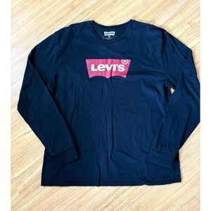 Levis Long Sleeve T-Shirt Mens XXL Black Batwing Graphic Logo